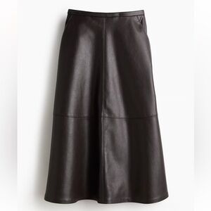 H&M Dark Brown Faux Leather A-Line Midi Skirt